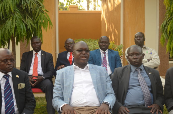 The governor, Emmanuel Adil during a press confere